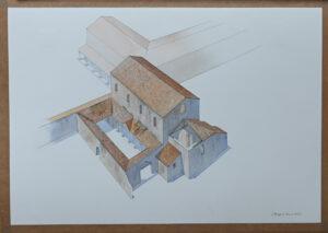 Restitution aquarellée de la basilique chrétienne du 5e siècle